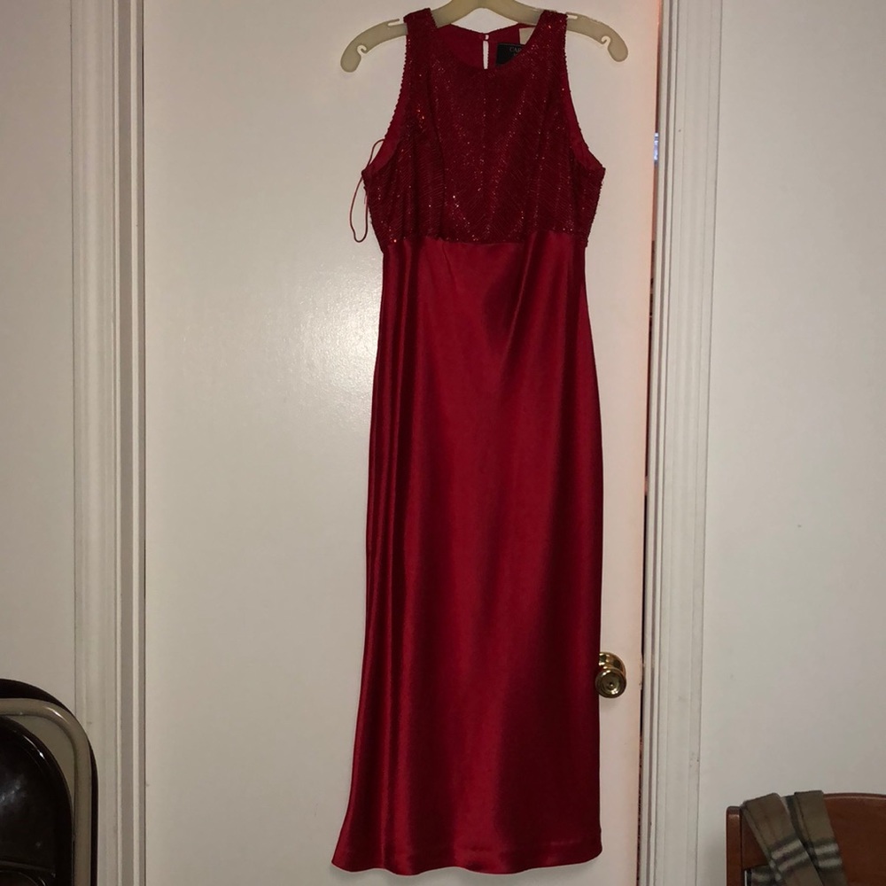 Red sequin dress cache